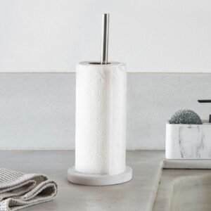 Virtuvinio Popieriaus Laikiklis Baltas Marmurinis Sidabrinis 2