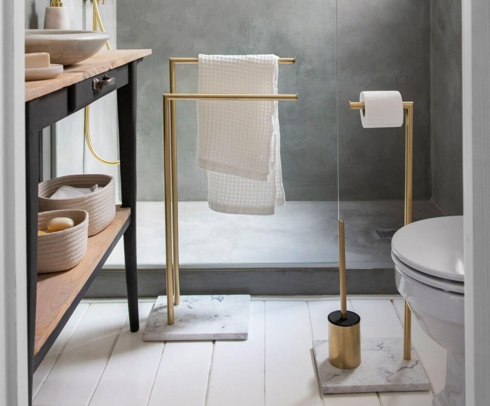 Tualeto sepetys ir tualetinio popieriaus laikiklis Marmuro/Auksinis