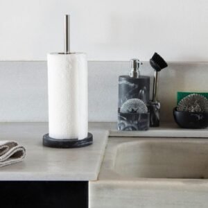 Virtuvinio Popieriaus Laikiklis Juodas Marmurinis Sidabrinis