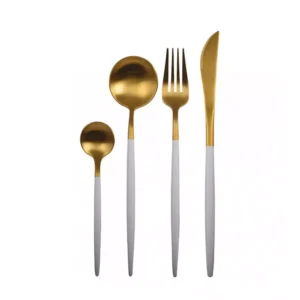 Stalo Irankiai 24 Daliu Baltu Auksiniu Irankiu Rinkinys